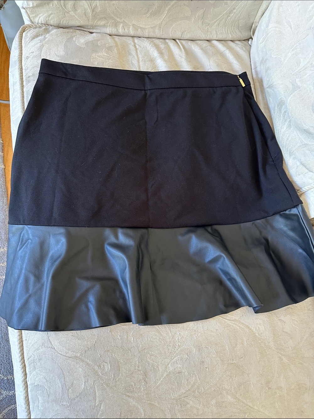 Michael Kors Black Circle Skirt with Faux-Leather Flounce